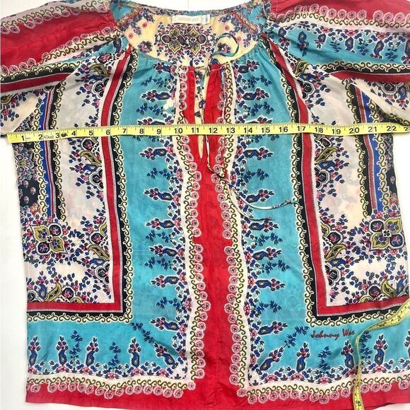 Sundance Johnny Was 100% Silk Handkerchief Print Top - Picture 6 of 11